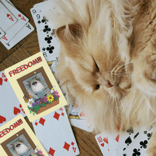 Jeu De Cartes Liberté Évasion Drôle Chat Floral Jaune Fenêtre