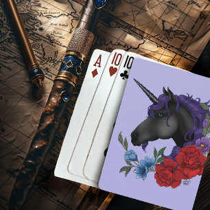 Jeu De Cartes Licorne noire fleurs de jardin de minuit pourpre