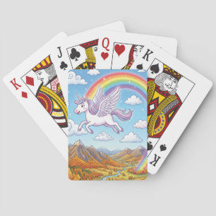 Jeu De Cartes Licorne volante de dessin animé avec arc-en-ciel