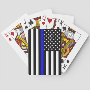 Jeu De Cartes Ligne Bleue fine drapeau américain noir et blanc
