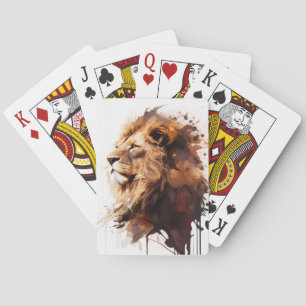 Jeu De Cartes Lion Portrait Animal Peinture Faune Montagne
