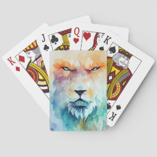 Jeu De Cartes Lion Wild Animal Nature Aquarelle Art Peinture
