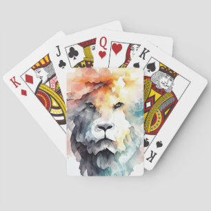 Jeu De Cartes Lion Wild Animal Nature Aquarelle Art Peinture