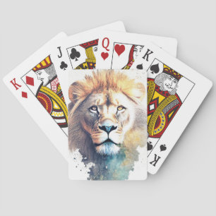Jeu De Cartes Lion Wild Animal Nature Aquarelle Art Peinture