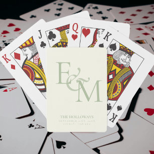 Jeu De Cartes Livre d'or de mariage vert sage monogramme moderne