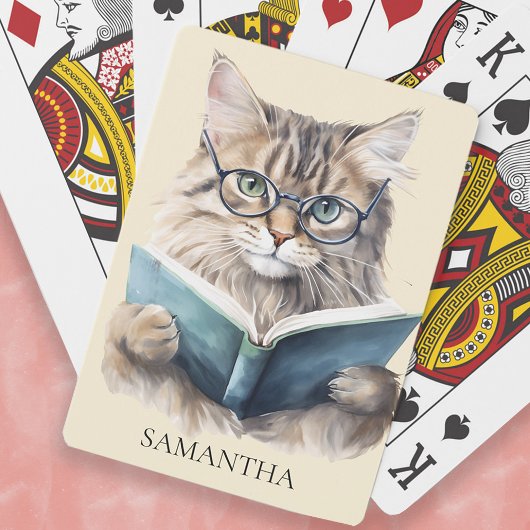 Jeu De Cartes Livre drôle Lunettes de chat Nom monogramme