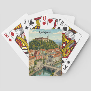 Jeu De Cartes Ljubljana Slovénie Vue de ville vintage de voyage