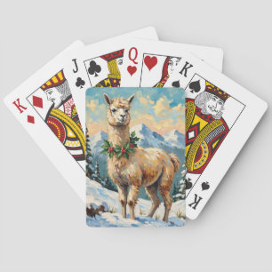 Jeu De Cartes Llama vintage dans un pré de Noël enneigé