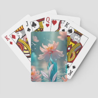 Jeu De Cartes Lotus rose rêveur et papillon dans l'eau aqua