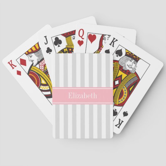 Jeu De Cartes Lt Grey White Stripe Pink Nom Monogramme (dos)
