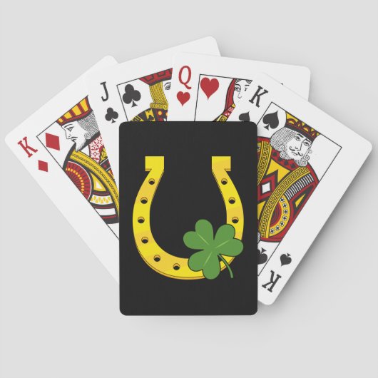 Jeu De Cartes Lucky Golden Horseshoe avec Shamrock sur noir (dos)