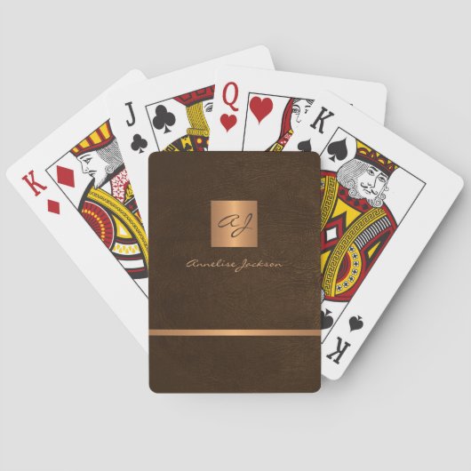 Jeu De Cartes Luxe élégant marron et or monogrammed moderne (dos)