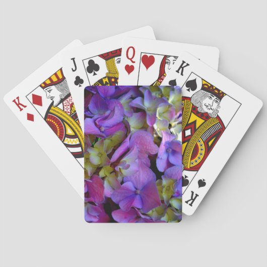 Jeu De Cartes Magenta Purple bleu jaune Hydrangeas fleurs (dos)