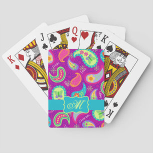 Jeu De Cartes Magenta Purple Turquoise Moderne Paisley Monogramm