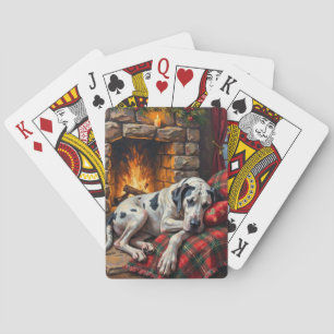 Jeu De Cartes Magnifique Grand Danois Endormi près de la Cheminé