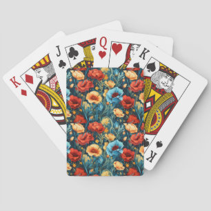 Jeu De Cartes Magnifique motif de fleurs jaunes, bleues et rouge