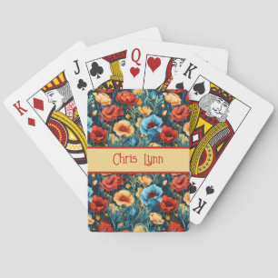 Jeu De Cartes Magnifique motif de fleurs jaunes, bleues et rouge