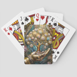 Jeu De Cartes Main de robot doré tenant l'arbre de vie doré