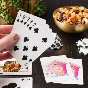 Jeu De Cartes Maison de poulets et de poules roses avec fleurs