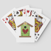 Jeu De Cartes Maison d'oiseaux verte avec coeur et marguerites (dos)