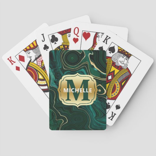 Jeu De Cartes Malachite vert foncé et veines de strates de feuil (dos)