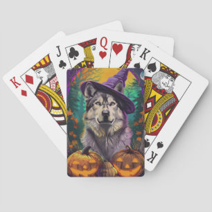 Jeu De Cartes Malamute d'Alaska Halloween Sorcière et Citrouill