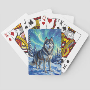 Jeu De Cartes Malamute d'Alaska Lumières du Nord Hiver