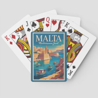 Jeu De Cartes Malta Coast Illustration Travel Art Vintage