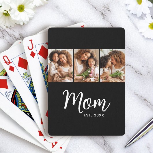 Jeu De Cartes Maman Date de Création Écriture Blanche sur Fond N