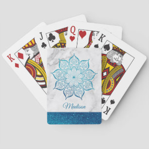 Jeu De Cartes Mandala à paillettes sarcelle fausses sur marbre b