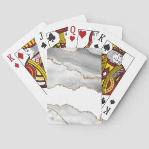 Jeu De Cartes Marbre Blanc Grisé Agate Raffiné Paillettes Dorées