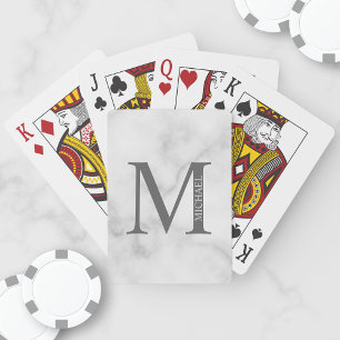 Jeu De Cartes Marbre blanc Monogramme personnalisé et nom