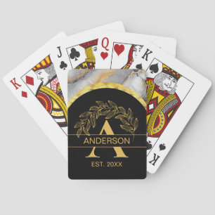 Jeu De Cartes Marbre doré botanique monogramme personnalisé