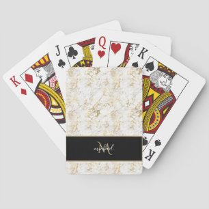 Jeu De Cartes Marbre doré et blanc avec luxe de monogramme noir