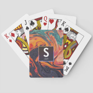 Jeu De Cartes Marbre Liquide Élégant Nom Monogramme Lecture Cart