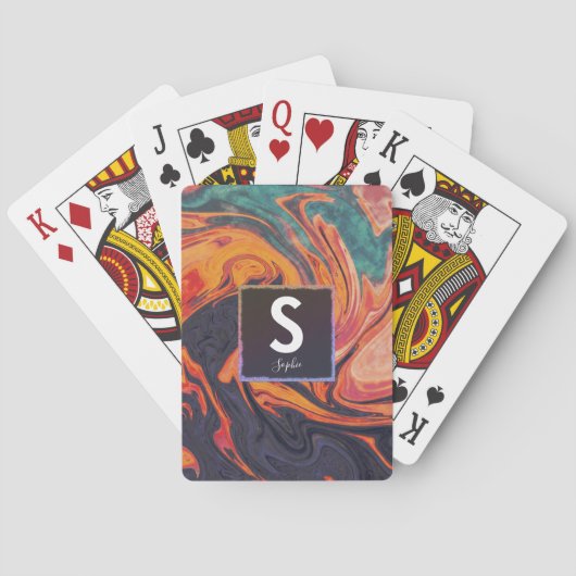Jeu De Cartes Marbre Liquide Élégant Nom Monogramme Lecture Cart (dos)