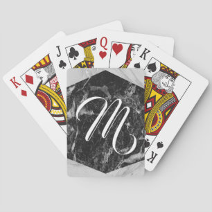 Jeu De Cartes Marbre Noir Blanc & Argent Moderne Glam Monogramme