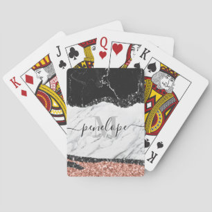 Jeu De Cartes Marbre noir blanc et Parties scintillant