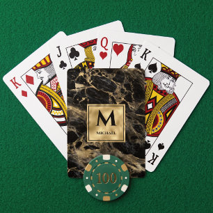 Jeu De Cartes Marbre noir et or Monogramme Élégant Luxe