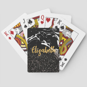 Jeu De Cartes Marbre noir/Parties scintillant noire