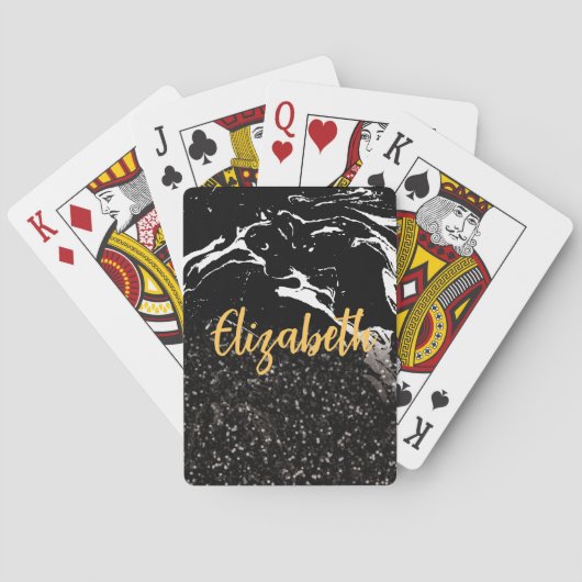 Jeu De Cartes Marbre noir/Parties scintillant noire (dos)