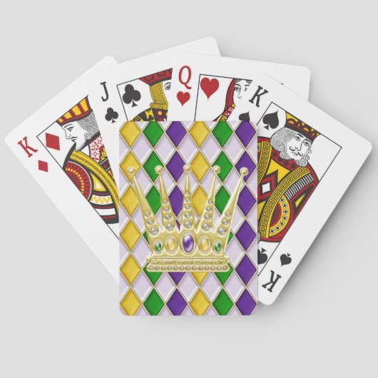 Jeu De Cartes Mardi Gras Motif Arlequin de la Couronne Blanc (dos)