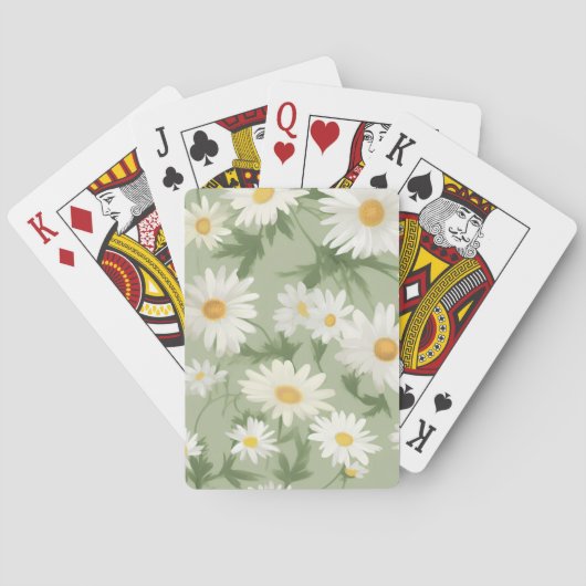 Jeu De Cartes Marguerites blanches sur Sage Green (dos)