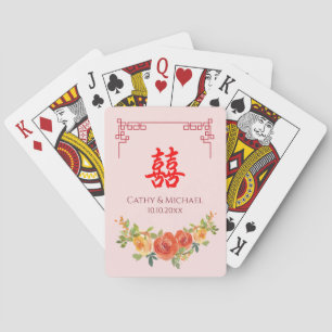 Jeu De Cartes Mariage à cadre chinois de fleurs jaunes orange