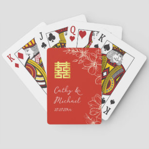 Jeu De Cartes Mariage chinois élégant moderne floral script roug