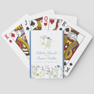 Jeu De Cartes mariage d'aquarelle bleu fleur sauvage