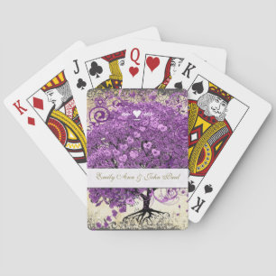 Jeu De Cartes Mariage de feuille d'arbre de coeur violet radiant