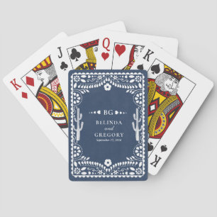 Jeu De Cartes Mariage mexicain rustique bleu Papier découpé Boda