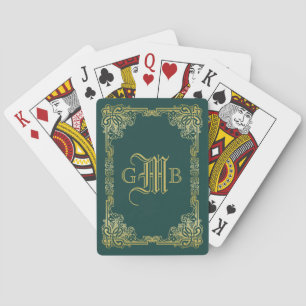 Jeu De Cartes Mariage Monogram Classic Gold Frame Dark Green