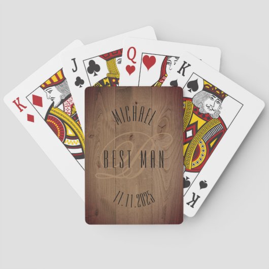 Jeu De Cartes Mariage Monogramme du Témoin Rustique (dos)